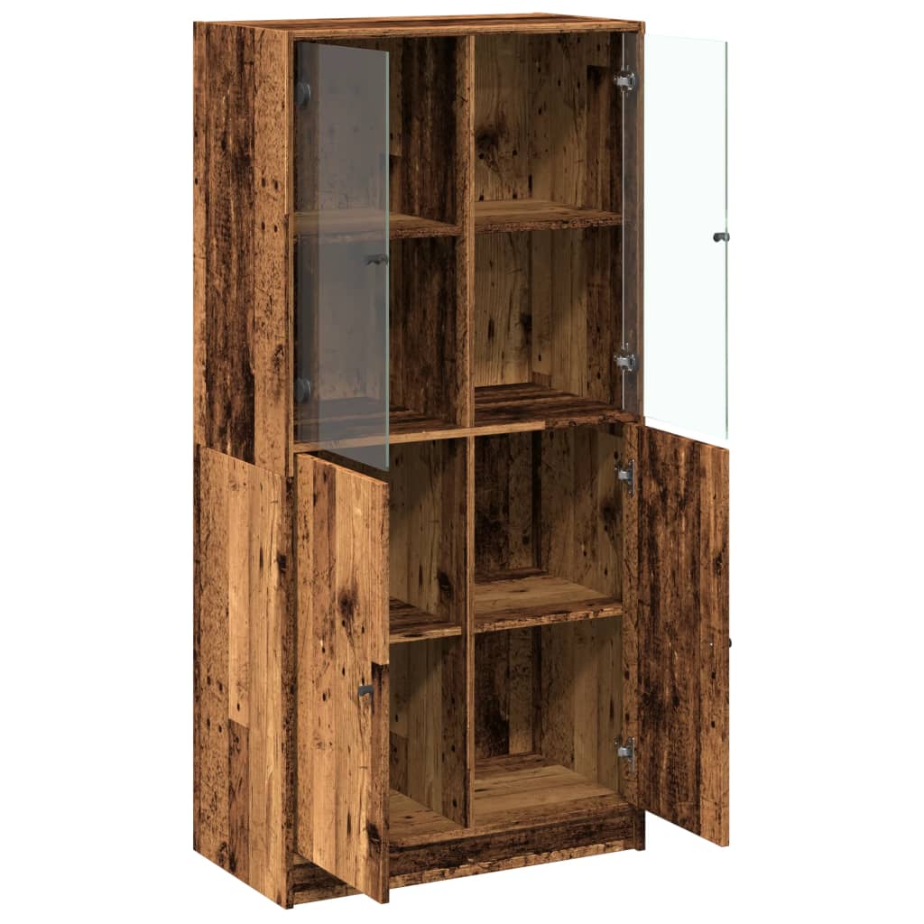 Buffet haut avec portes vieux bois 68x37x142 cm bois ingénierie - XIOS