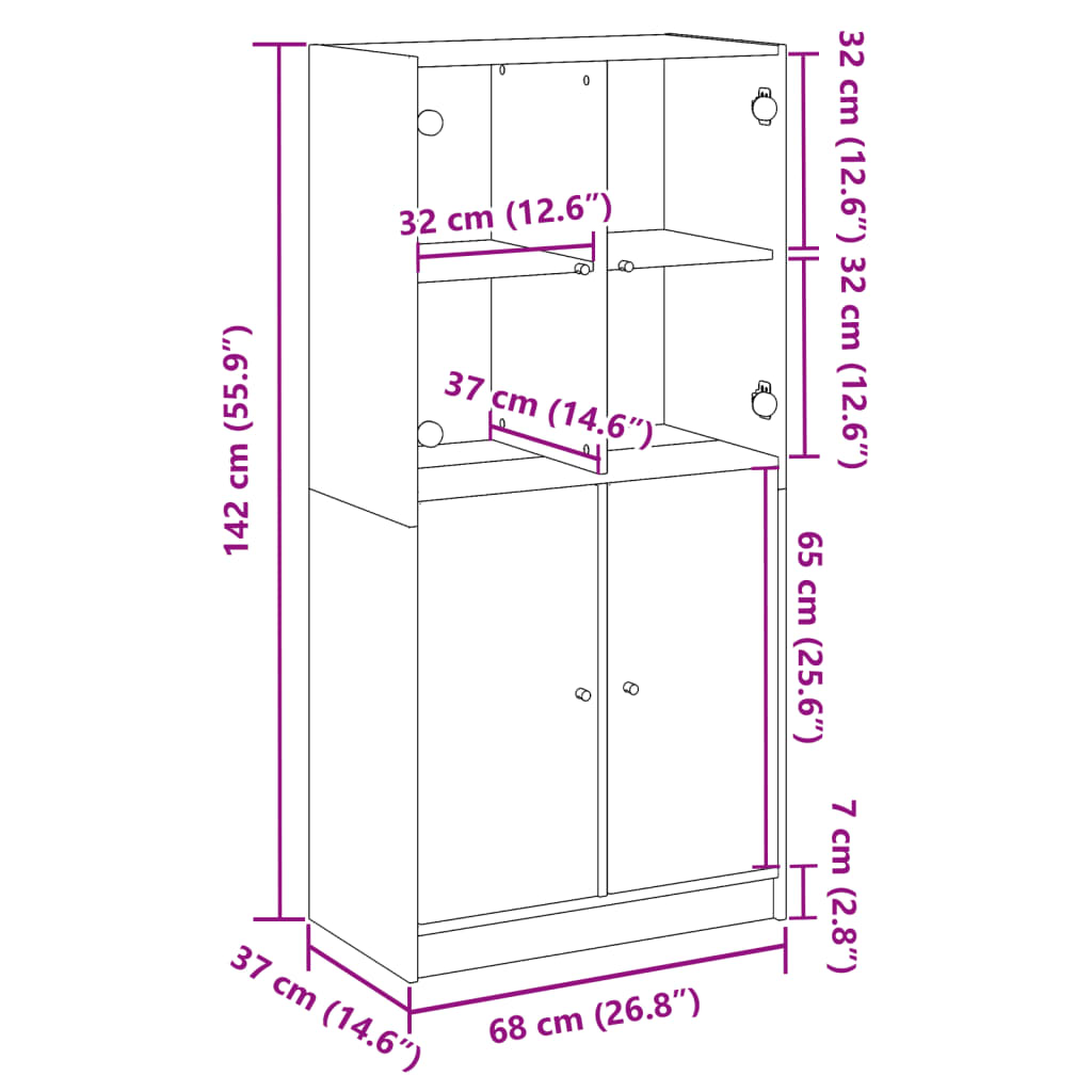 Buffet haut avec portes vieux bois 68x37x142 cm bois ingénierie - XIOS