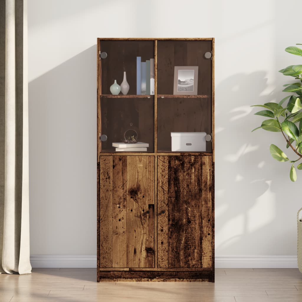 Buffet haut avec portes vieux bois 68x37x142 cm bois ingénierie - XIOS