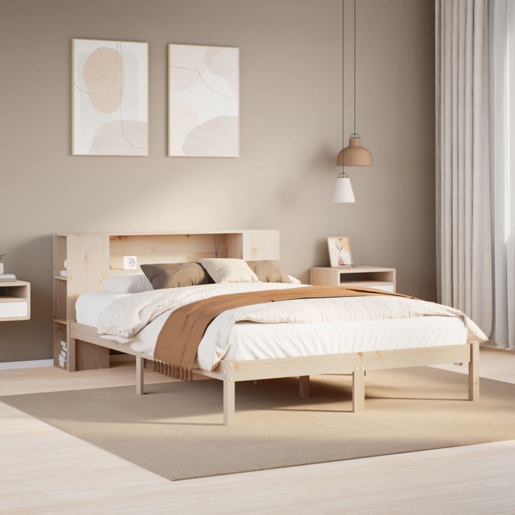 Lit bibliothèque sans matelas 135x190 cm bois de pin massif - XIOS