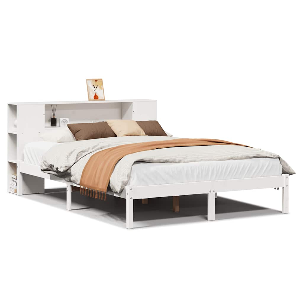 Lit bibliothèque sans matelas blanc 135x190 cm bois pin massif - XIOS