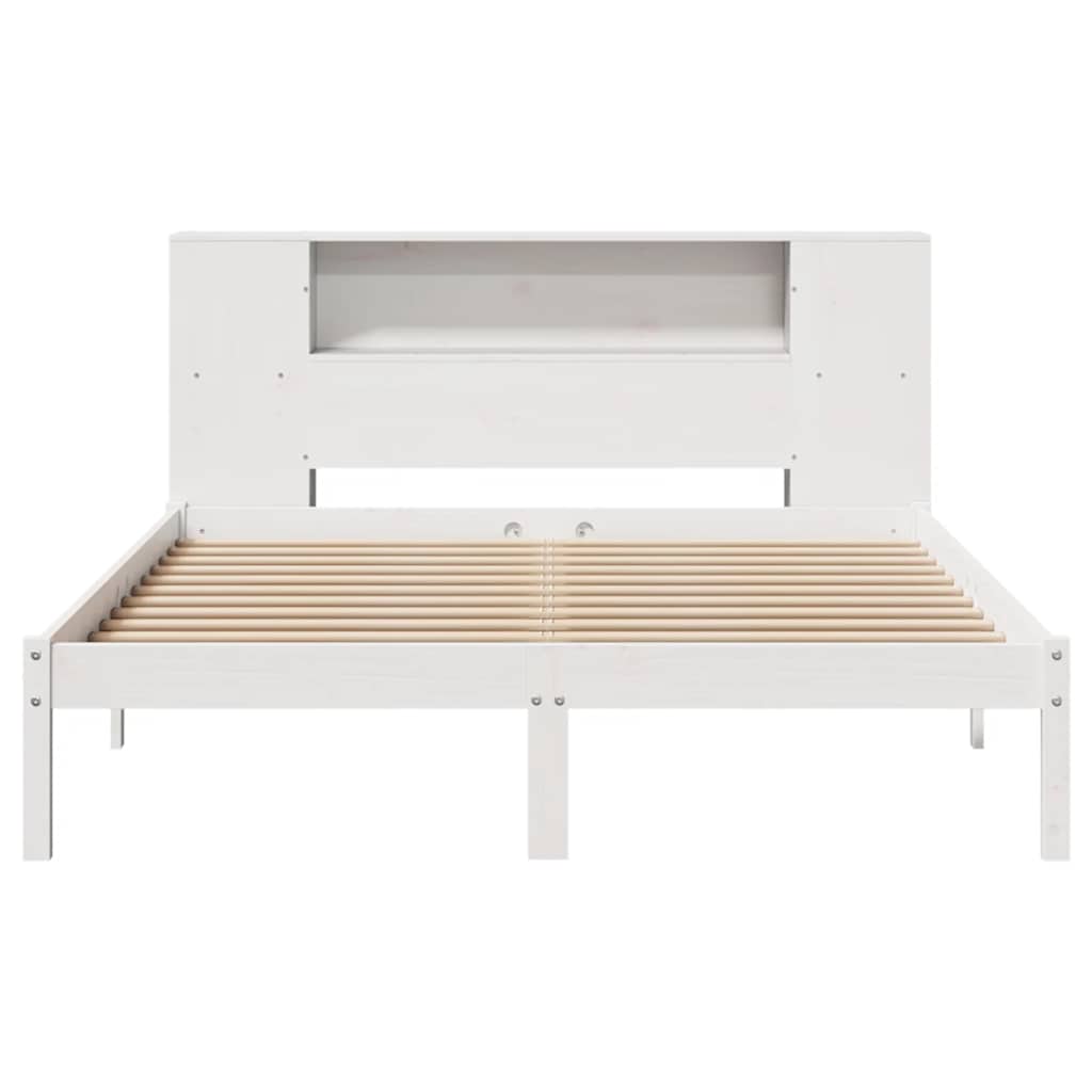 Lit bibliothèque sans matelas blanc 135x190 cm bois pin massif - XIOS