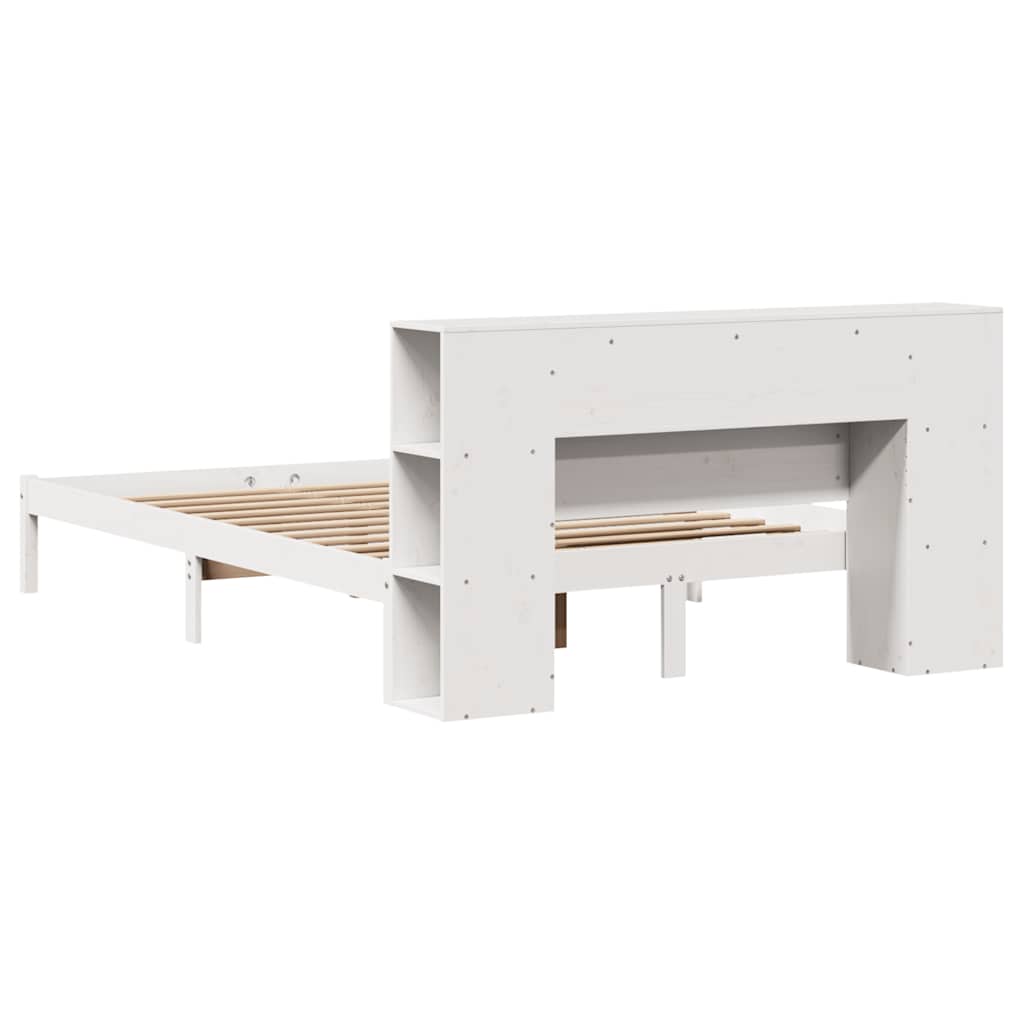 Lit bibliothèque sans matelas blanc 135x190 cm bois pin massif - XIOS