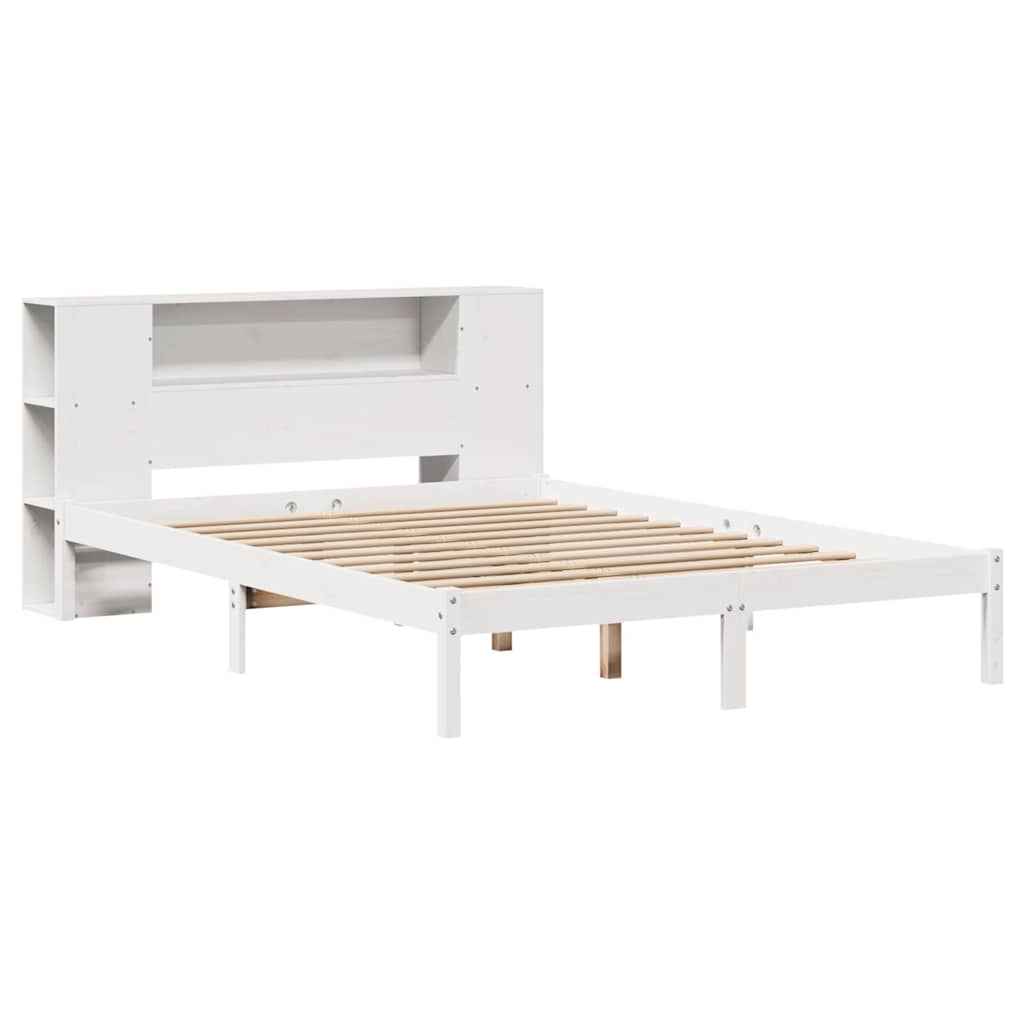 Lit bibliothèque sans matelas blanc 140x200 cm bois pin massif - XIOS