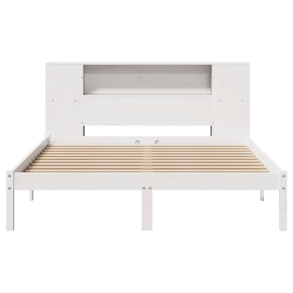 Lit bibliothèque sans matelas blanc 140x200 cm bois pin massif - XIOS