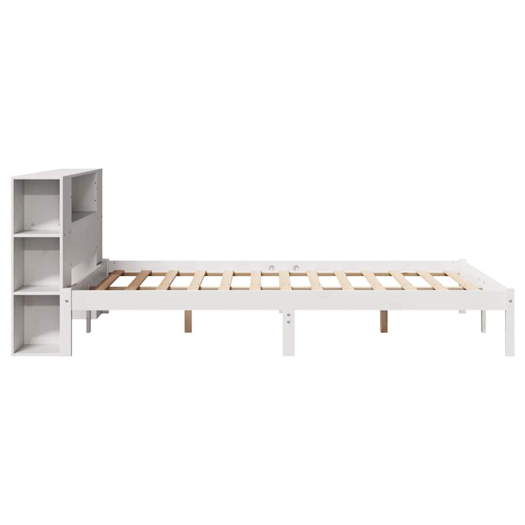 Lit bibliothèque sans matelas blanc 140x200 cm bois pin massif - XIOS