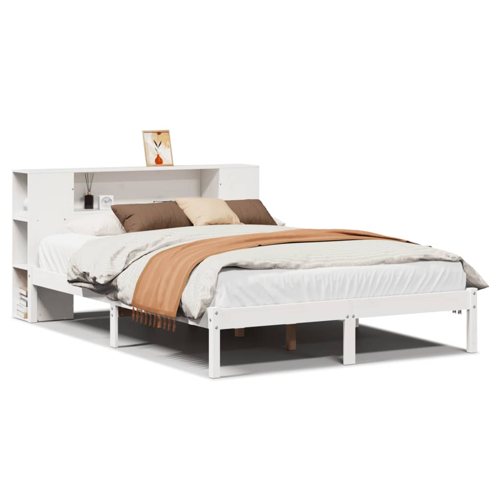 Lit bibliothèque sans matelas blanc 150x200 cm bois pin massif - XIOS