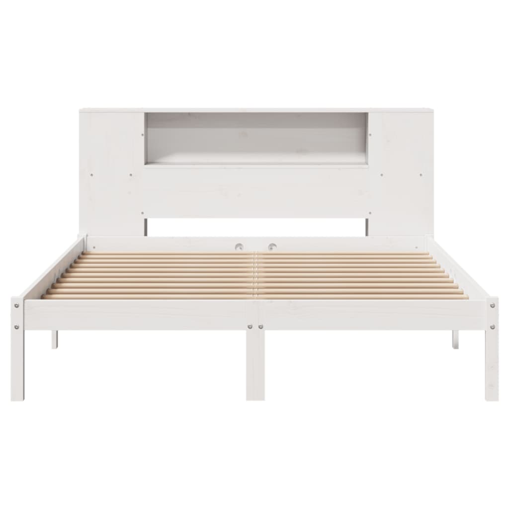 Lit bibliothèque sans matelas blanc 160x200 cm bois pin massif - XIOS