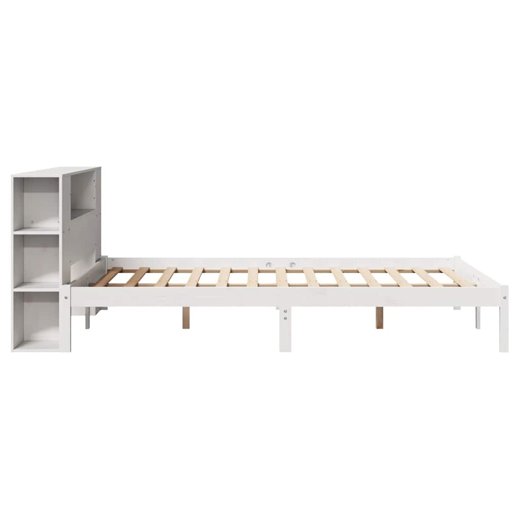 Lit bibliothèque sans matelas blanc 160x200 cm bois pin massif - XIOS