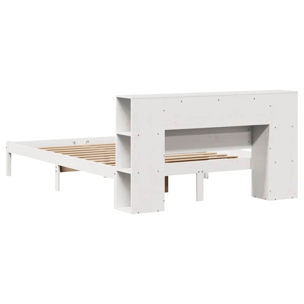 Lit bibliothèque sans matelas blanc 160x200 cm bois pin massif - XIOS