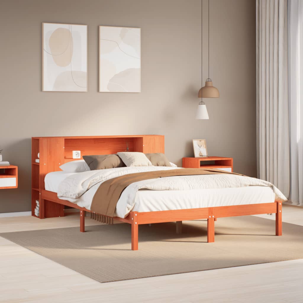 Lit bibliothèque sans matelas cire marron 135x190 cm pin massif - XIOS