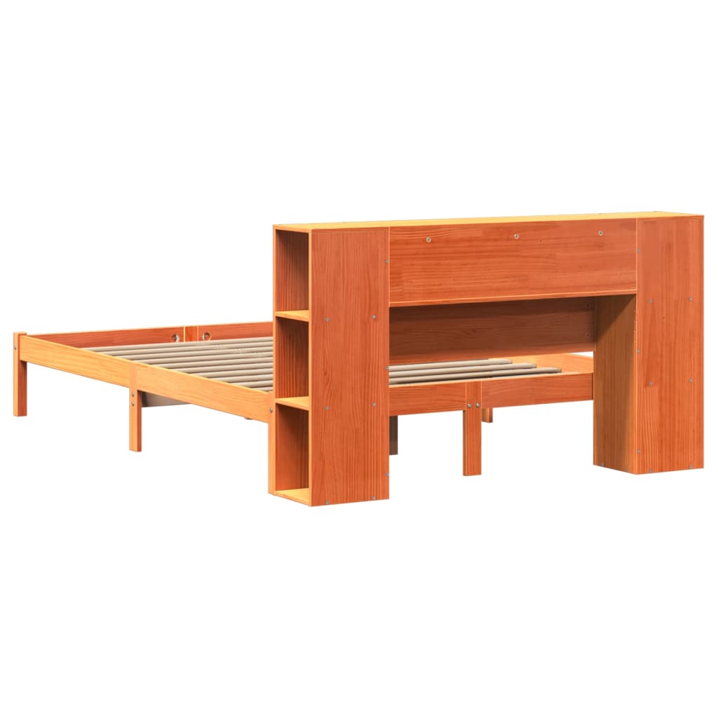 Lit bibliothèque sans matelas cire marron 140x190 cm pin massif - XIOS