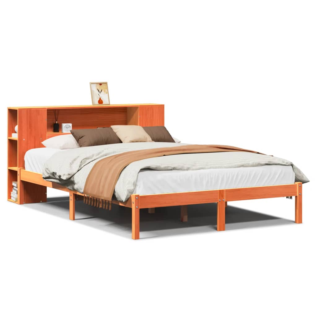 Lit bibliothèque sans matelas cire marron 150x200 cm pin massif - XIOS