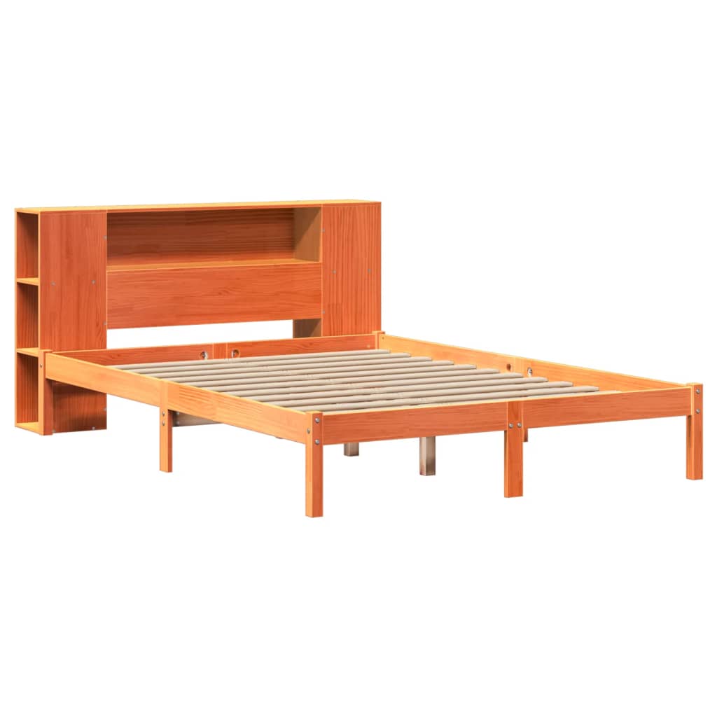 Lit bibliothèque sans matelas cire marron 150x200 cm pin massif - XIOS