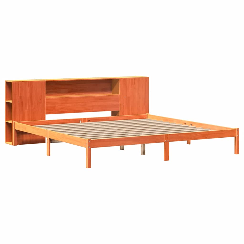 Lit bibliothèque sans matelas cire marron 200x200 cm pin massif - XIOS