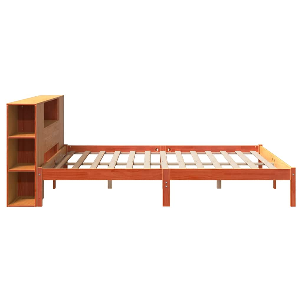Lit bibliothèque sans matelas cire marron 200x200 cm pin massif - XIOS