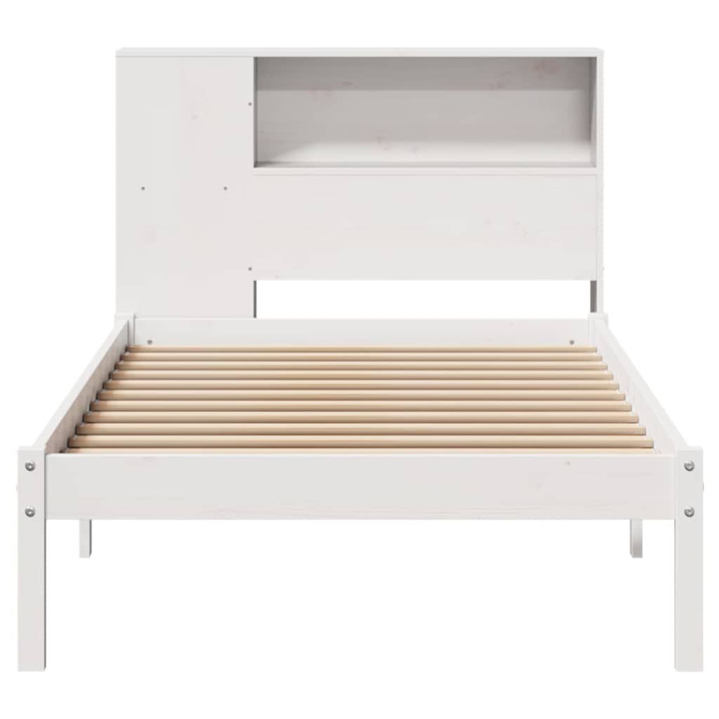 Lit bibliothèque sans matelas blanc 90x190cm bois de pin massif - XIOS