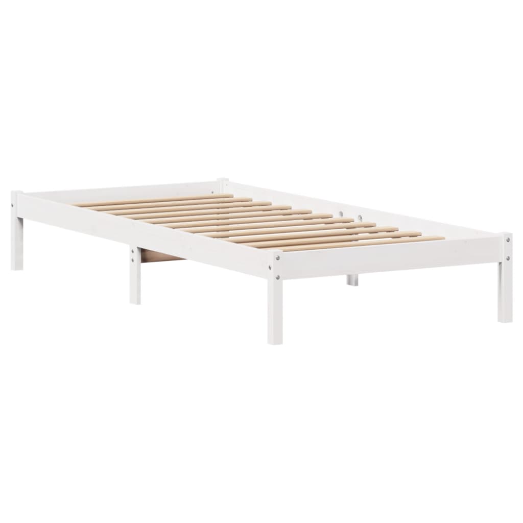 Lit bibliothèque sans matelas blanc 90x190cm bois de pin massif - XIOS