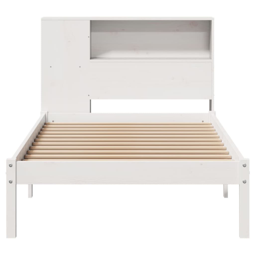 Lit bibliothèque sans matelas blanc 90x200cm bois de pin massif - XIOS