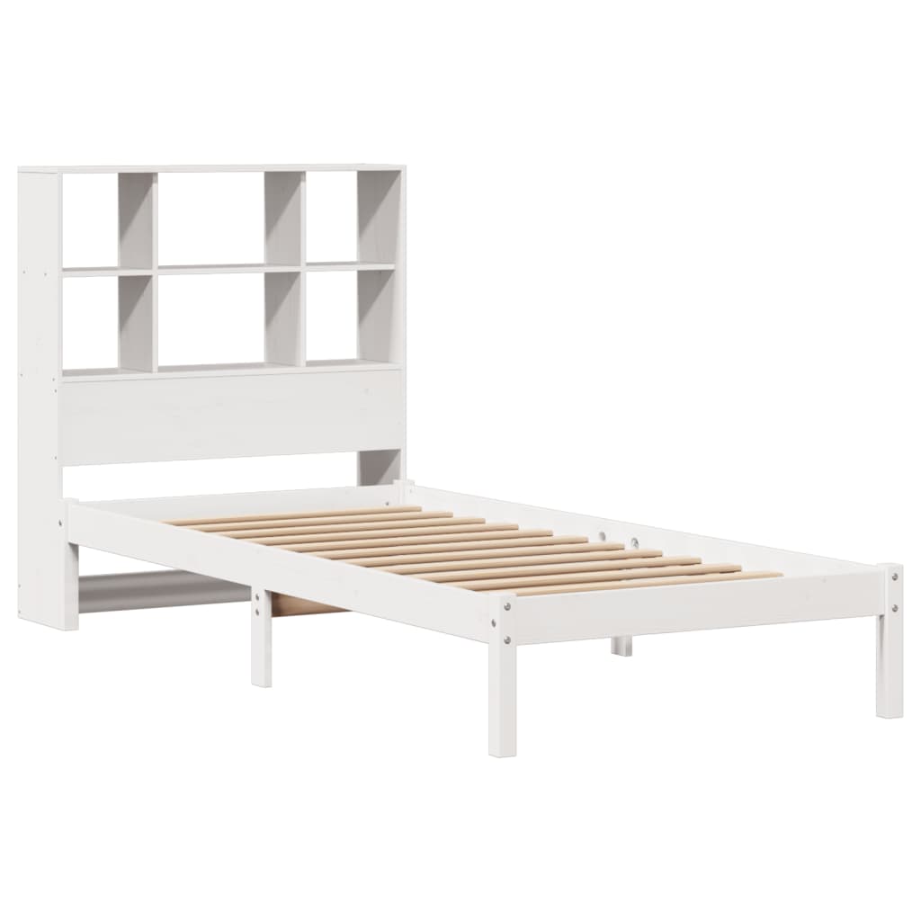 Lit bibliothèque sans matelas blanc 90x190cm bois de pin massif - XIOS