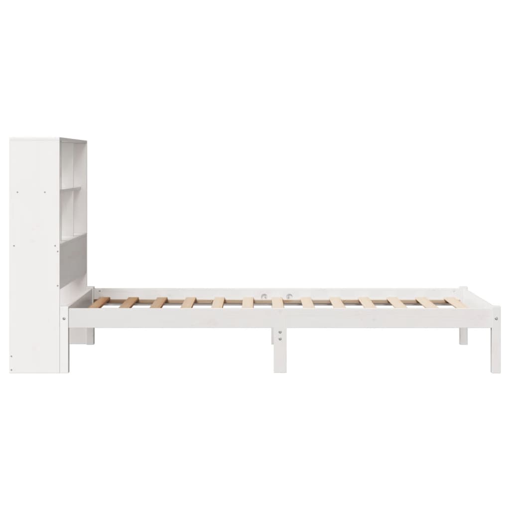 Lit bibliothèque sans matelas blanc 90x190cm bois de pin massif - XIOS