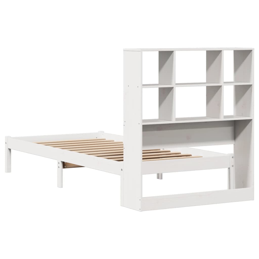 Lit bibliothèque sans matelas blanc 90x190cm bois de pin massif - XIOS