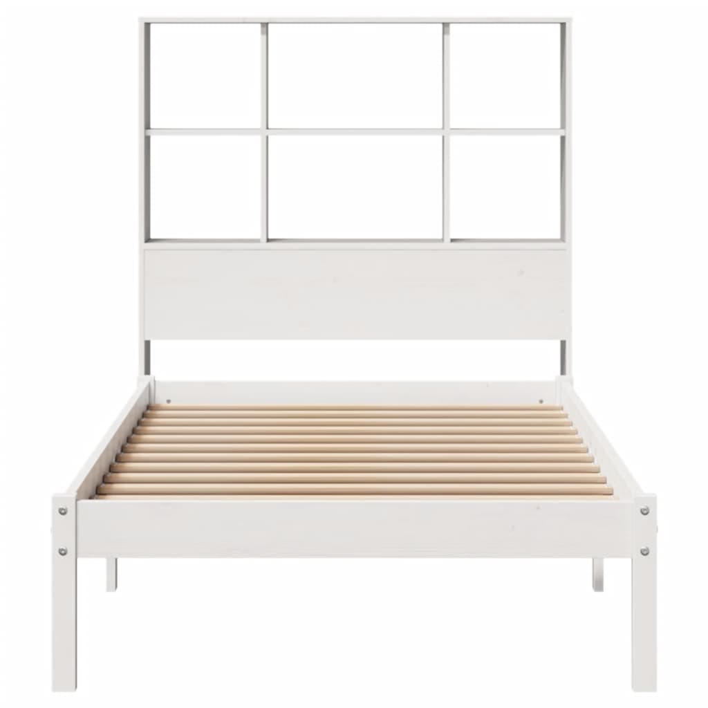 Lit bibliothèque sans matelas blanc 90x200cm bois de pin massif - XIOS