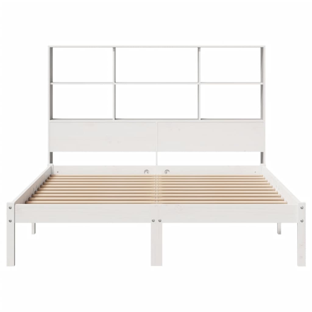 Lit bibliothèque sans matelas blanc 120x200 cm bois pin massif - XIOS