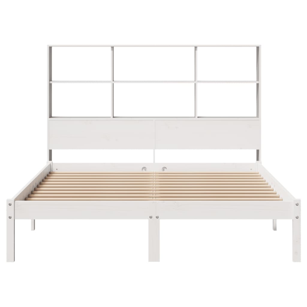 Lit bibliothèque sans matelas blanc 140x200 cm bois pin massif - XIOS