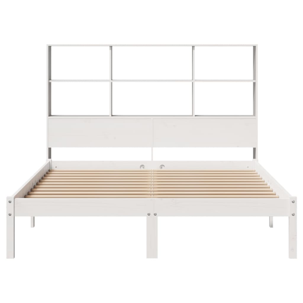 Lit bibliothèque sans matelas blanc 160x200 cm bois pin massif - XIOS
