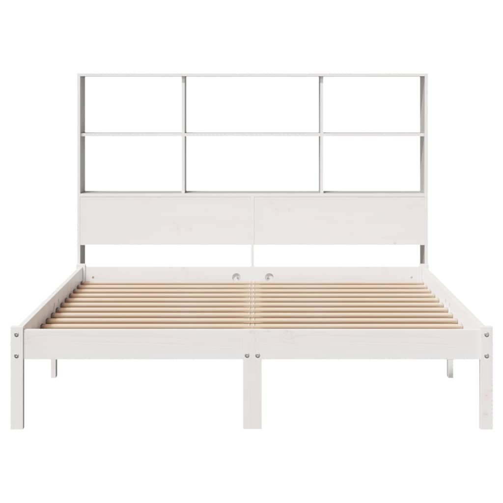 Lit bibliothèque sans matelas blanc 160x200 cm bois pin massif - XIOS