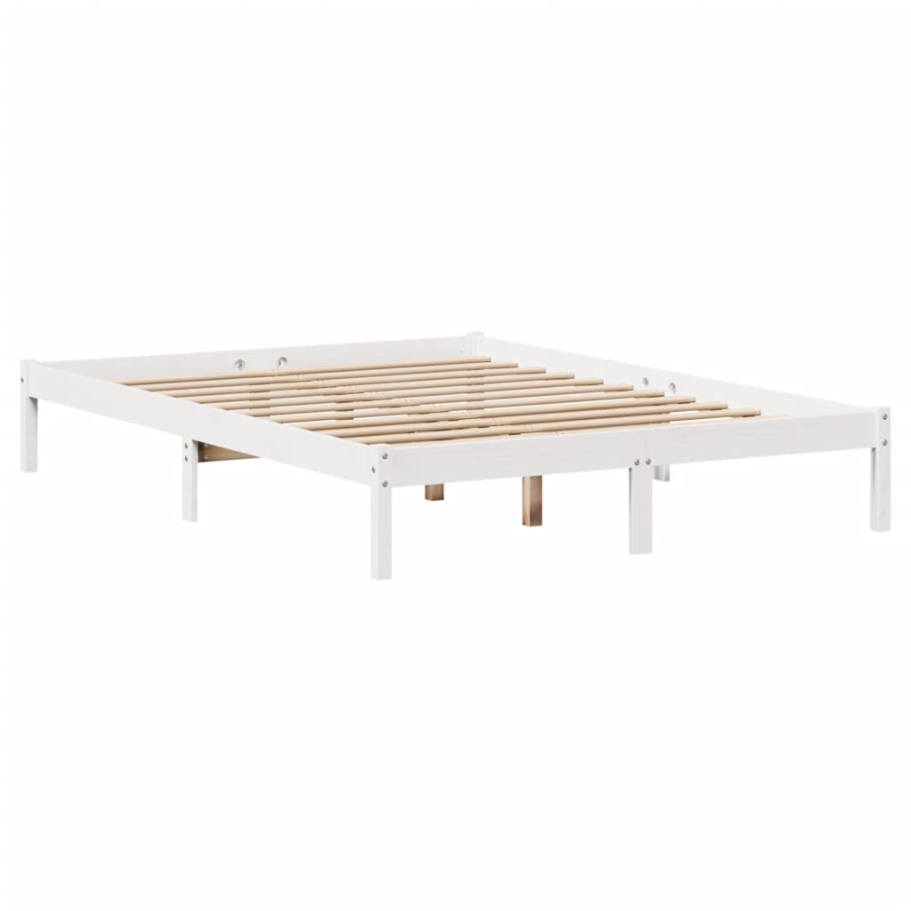 Lit bibliothèque sans matelas blanc 160x200 cm bois pin massif - XIOS