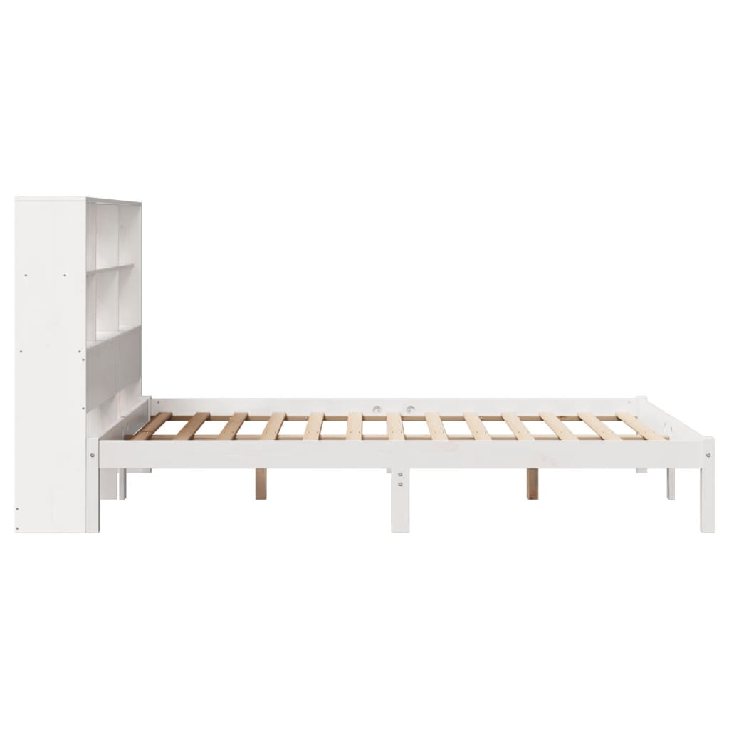 Lit bibliothèque sans matelas blanc 160x200 cm bois pin massif - XIOS