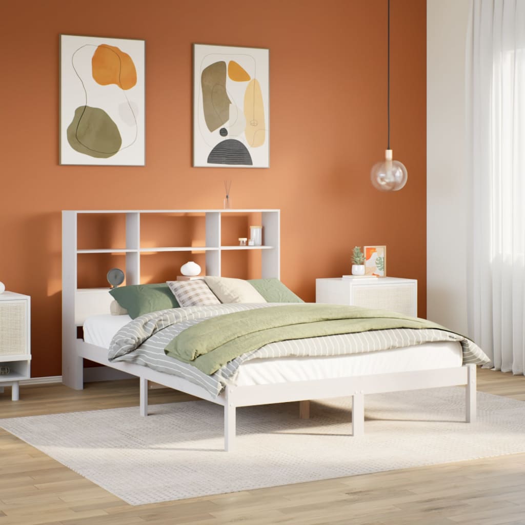 Lit bibliothèque sans matelas blanc 160x200 cm bois pin massif - XIOS