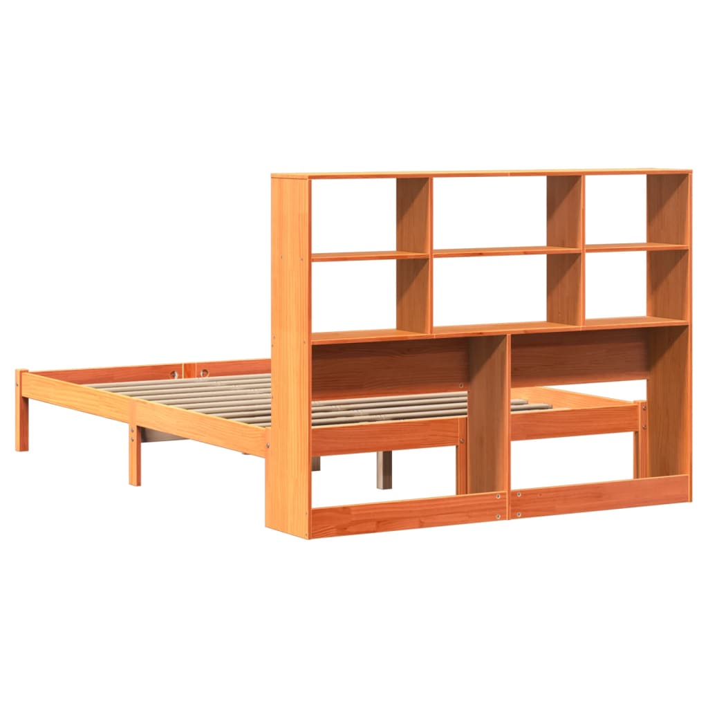 Lit bibliothèque sans matelas cire marron 140x190 cm pin massif - XIOS