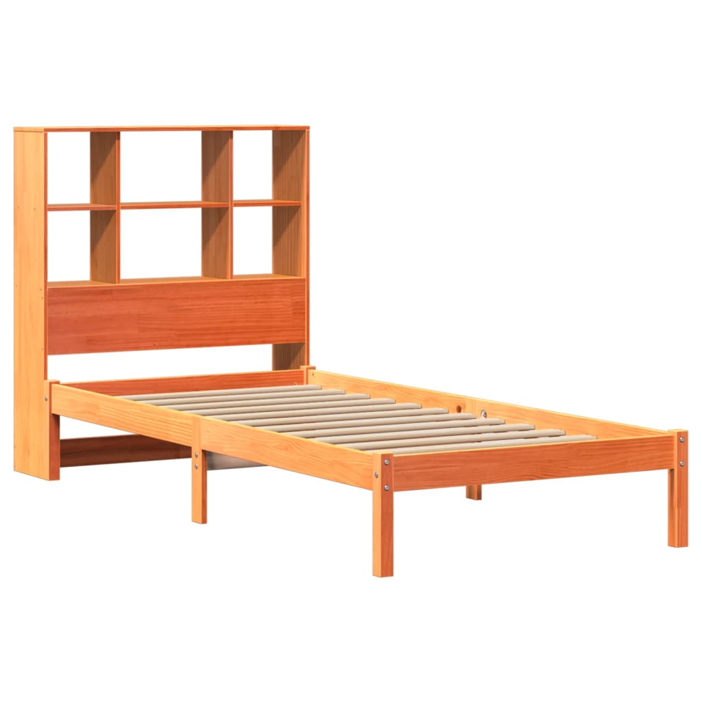 Lit bibliothèque sans matelas cire marron 100x200 cm pin massif - XIOS