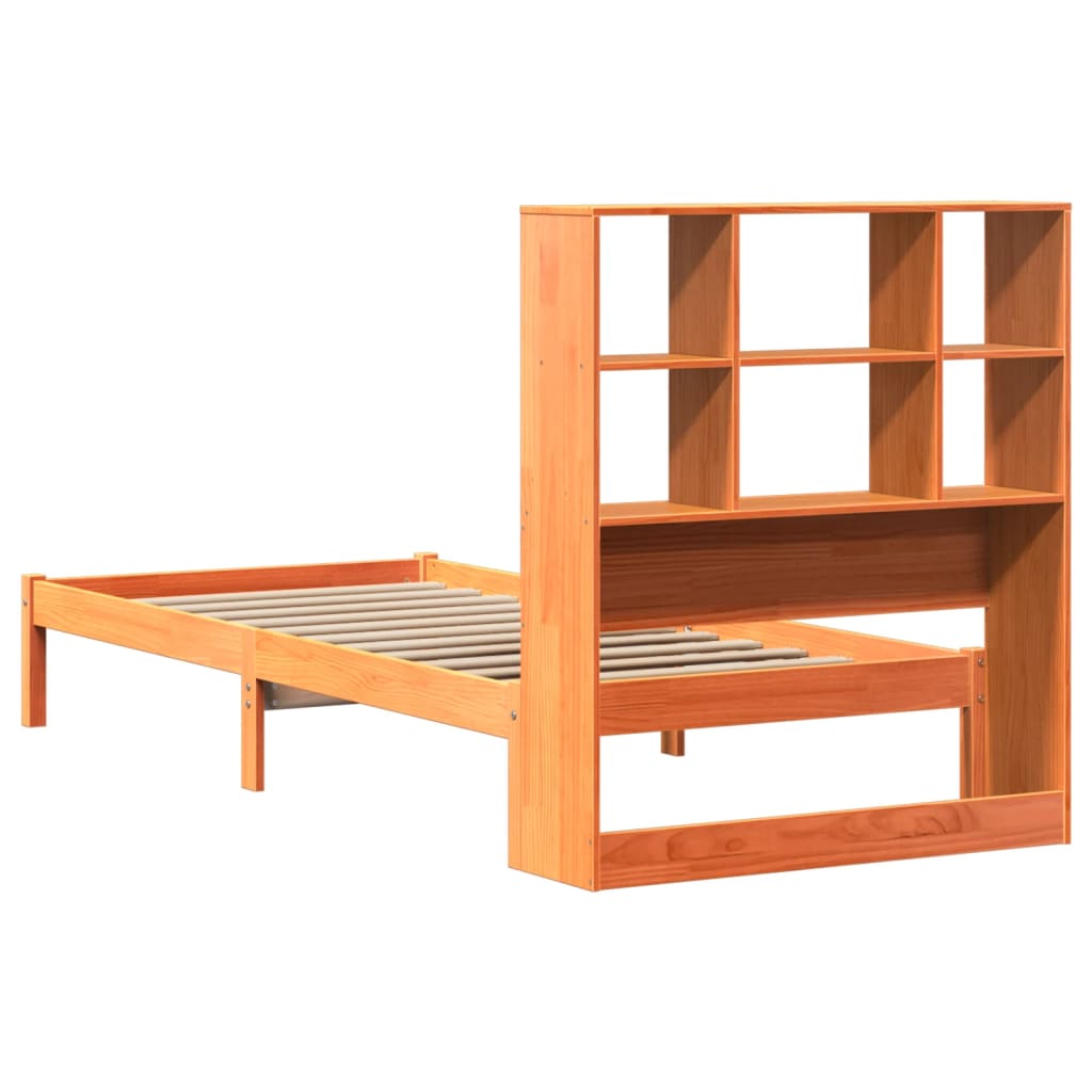 Lit bibliothèque sans matelas cire marron 100x200 cm pin massif - XIOS