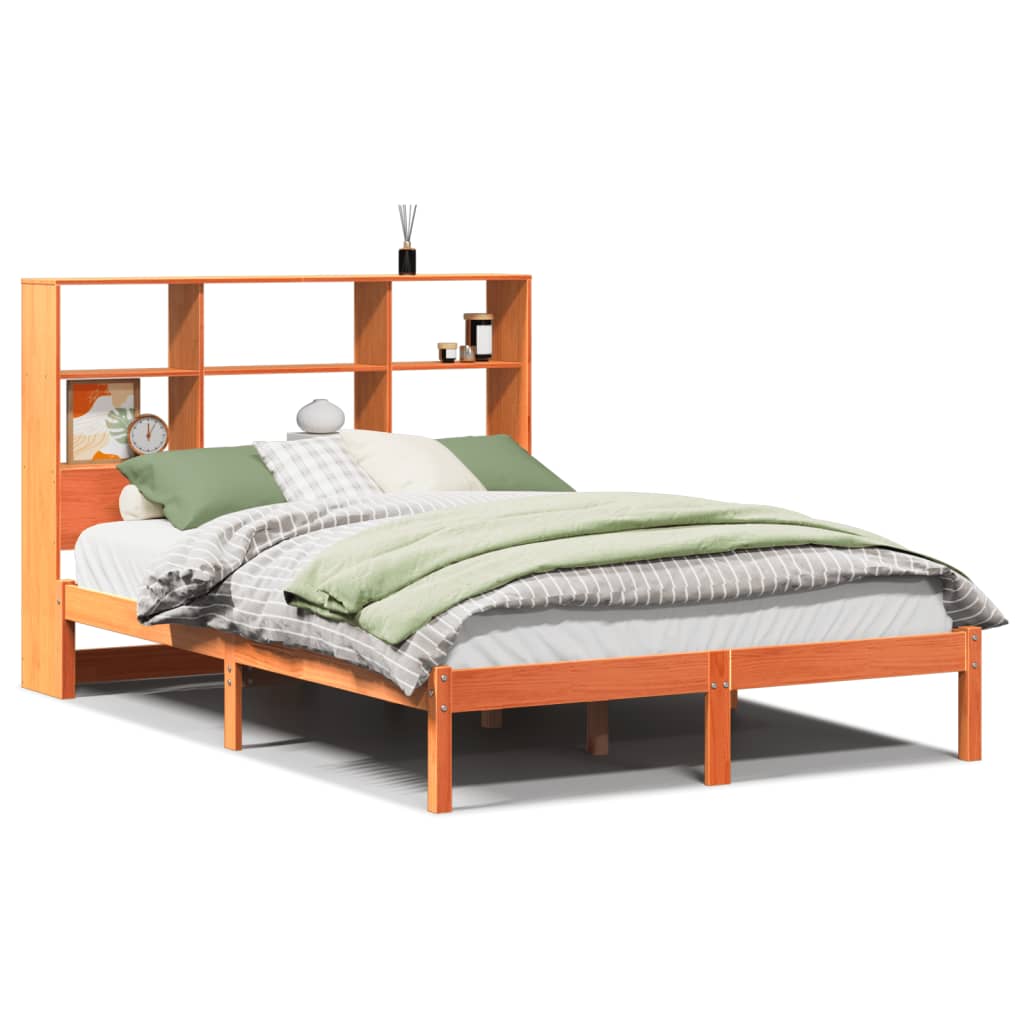 Lit bibliothèque sans matelas cire marron 140x200 cm pin massif - XIOS