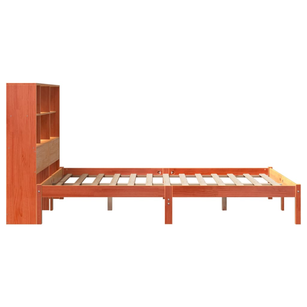 Lit bibliothèque sans matelas cire marron 140x200 cm pin massif - XIOS