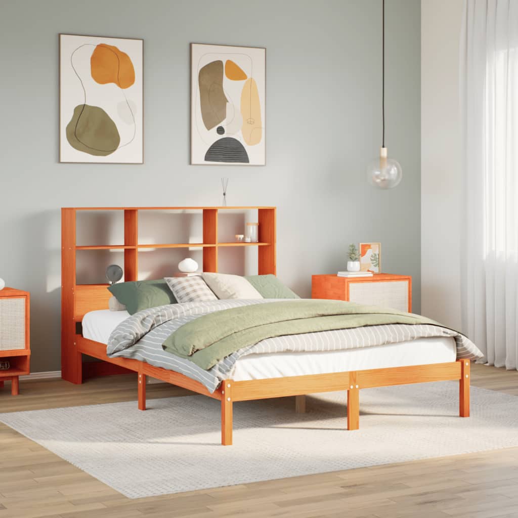 Lit bibliothèque sans matelas cire marron 140x200 cm pin massif - XIOS