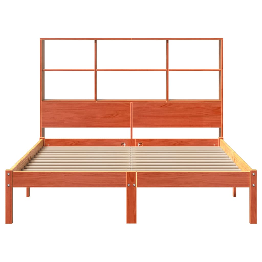 Lit bibliothèque sans matelas cire marron 160x200 cm pin massif - XIOS
