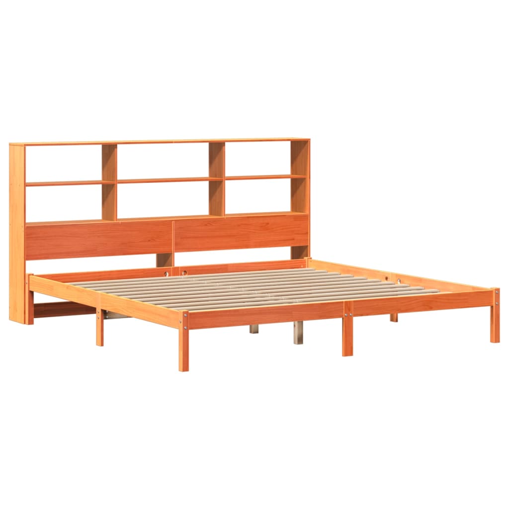 Lit bibliothèque sans matelas cire marron 200x200 cm pin massif - XIOS