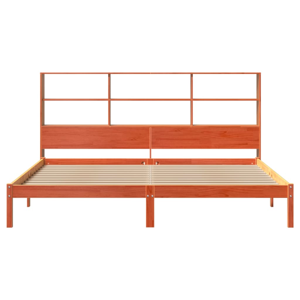 Lit bibliothèque sans matelas cire marron 200x200 cm pin massif - XIOS