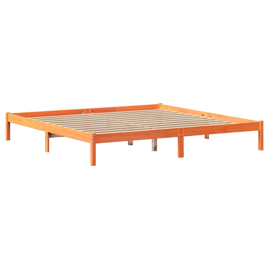 Lit bibliothèque sans matelas cire marron 200x200 cm pin massif - XIOS
