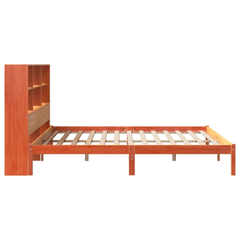 Lit bibliothèque sans matelas cire marron 200x200 cm pin massif - XIOS