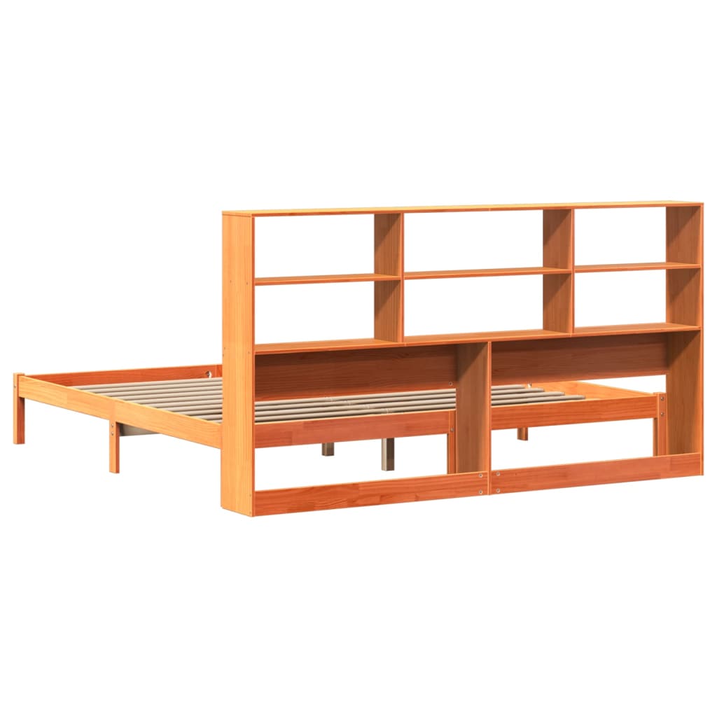 Lit bibliothèque sans matelas cire marron 200x200 cm pin massif - XIOS