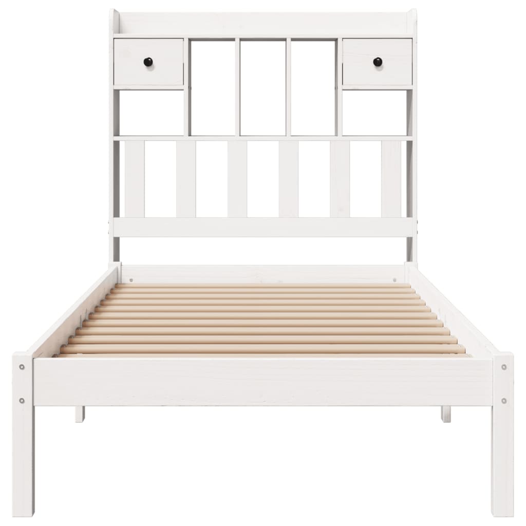 Lit bibliothèque sans matelas blanc 90x190cm bois de pin massif - XIOS