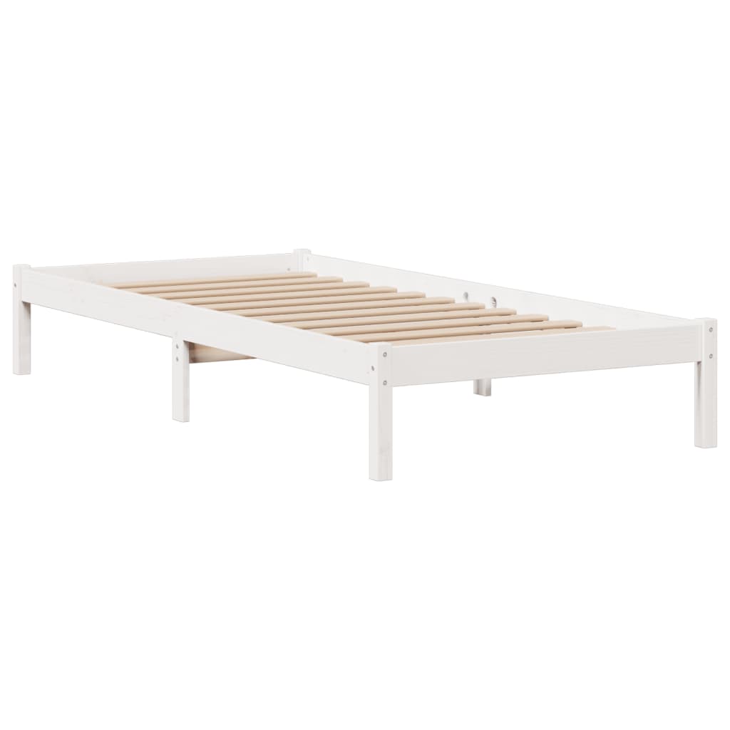 Lit bibliothèque sans matelas blanc 90x190cm bois de pin massif - XIOS