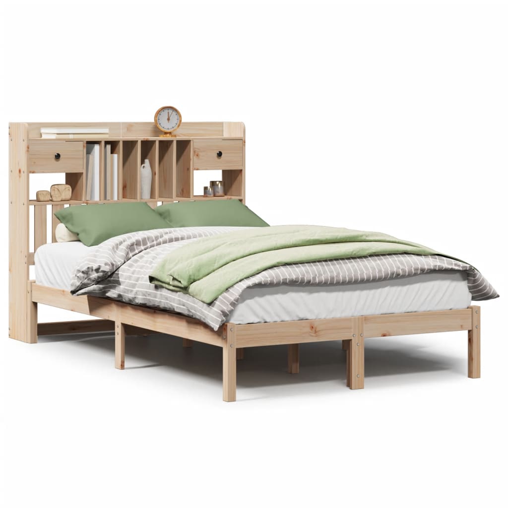 Lit bibliothèque sans matelas 135x190 cm bois de pin massif - XIOS