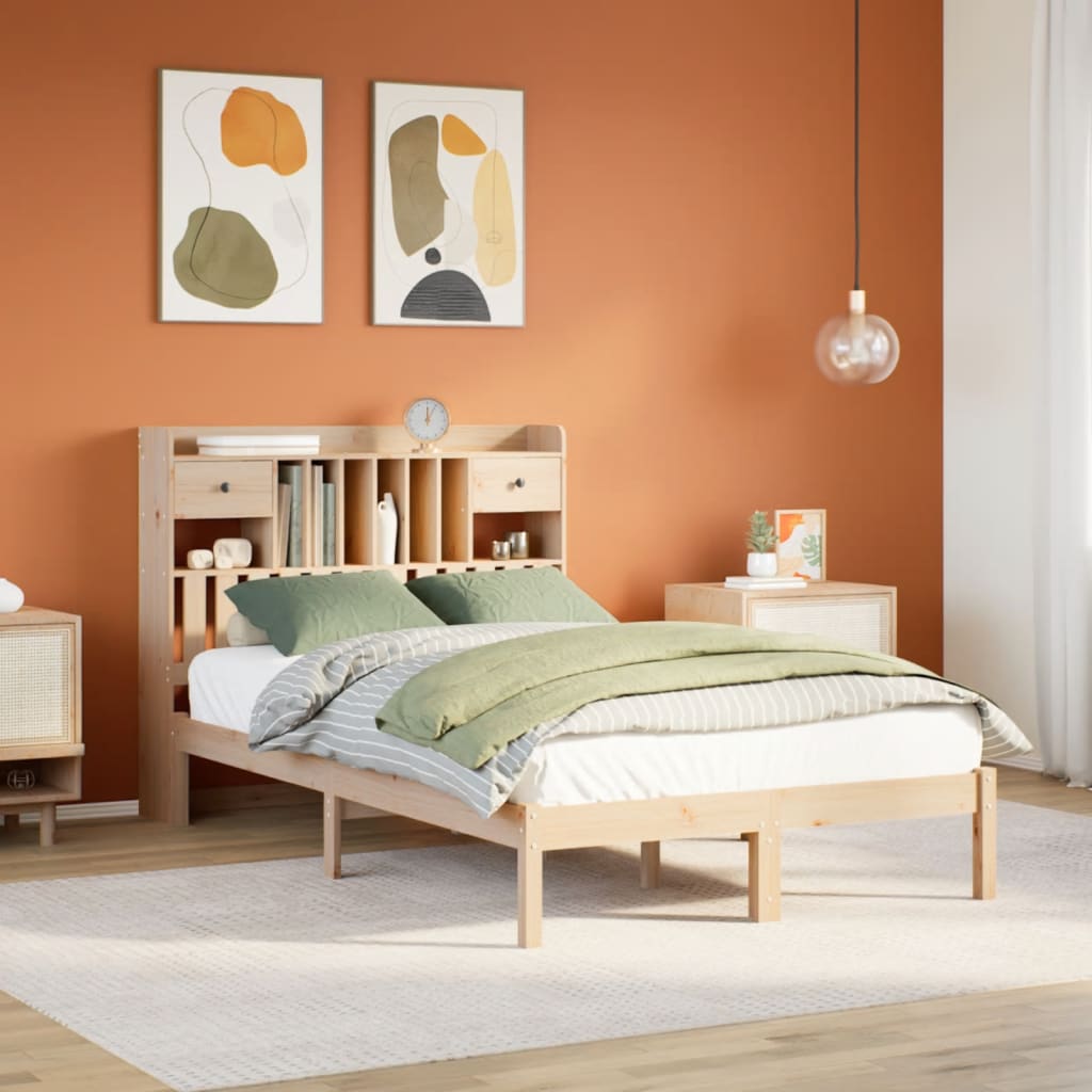 Lit bibliothèque sans matelas 135x190 cm bois de pin massif - XIOS